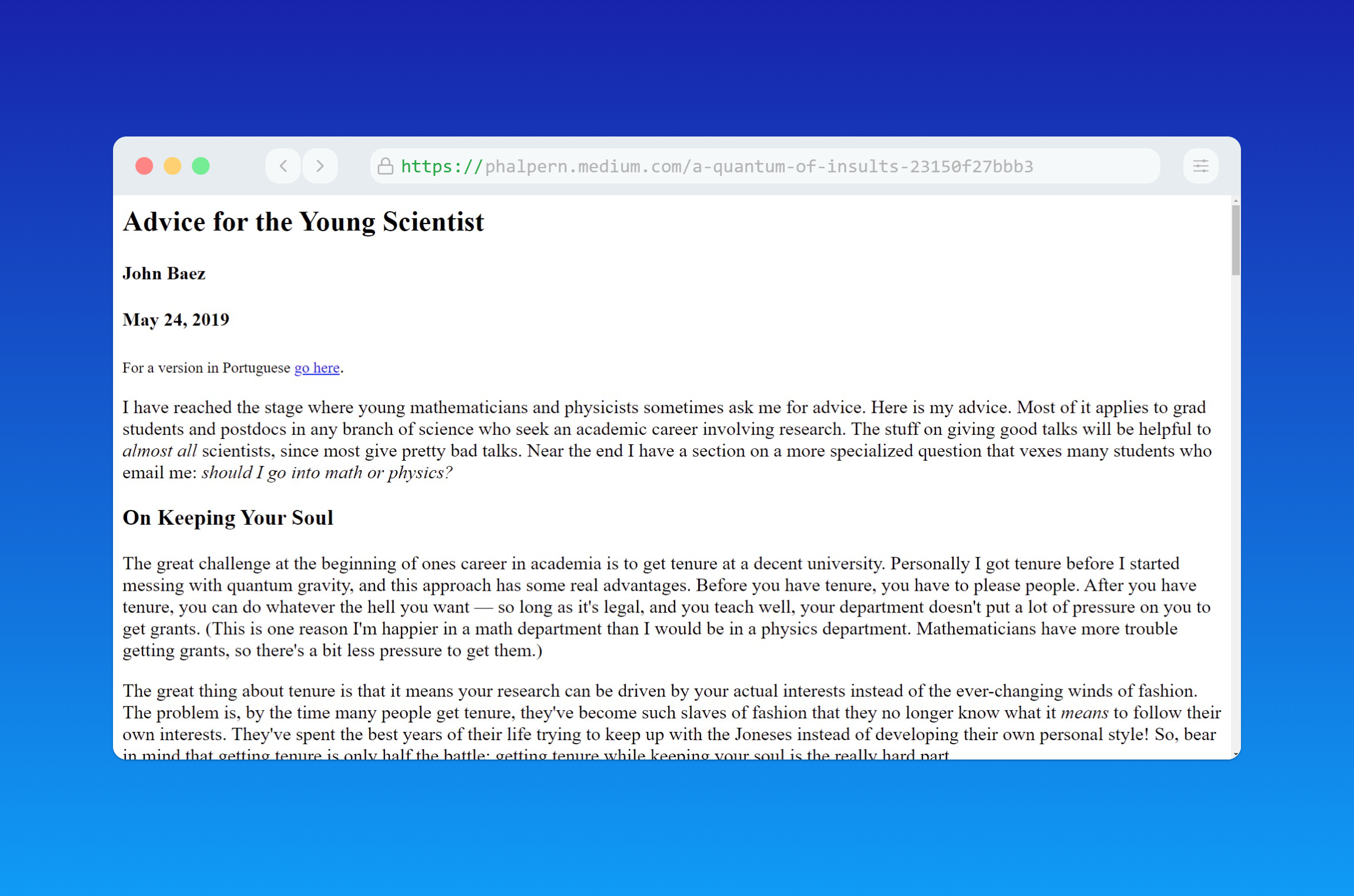 Advice for the Young Scientist